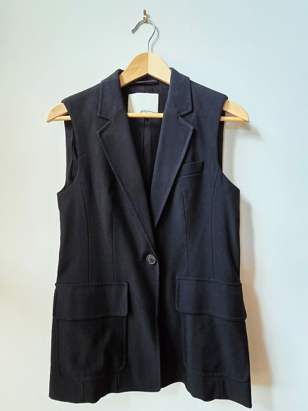 Phillip Lim Black Wool Waistcoat with Pockets Fully Lined Size 4 - Picture 2 of 6
